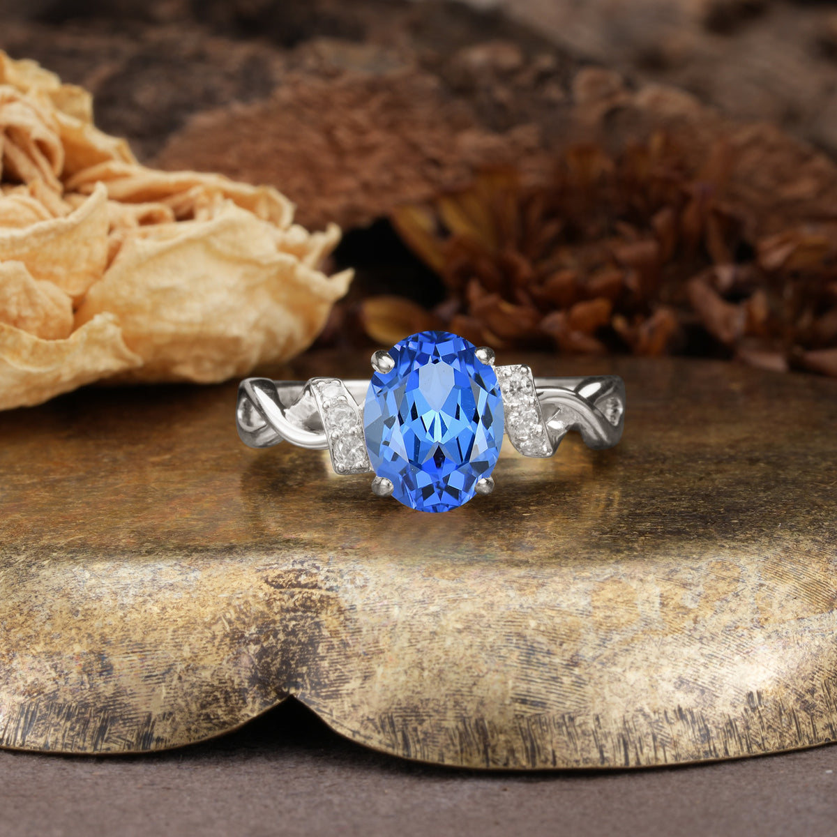 Nature-Inspired, Uniquely Luxurious: Twisted and Entwined 4-Prong Oval Cut Sapphire Engagement Ring - Additional view