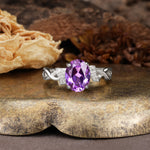 Nature-Inspired, Uniquely Luxurious: Twisted and Entwined 4-Prong Oval Cut Amethyst Engagement Ring - Additional view