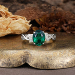 Nature-Inspired, Uniquely Luxurious: Twisted and Entwined 4-Prong Oval Cut Emerald Engagement Ring - Additional view
