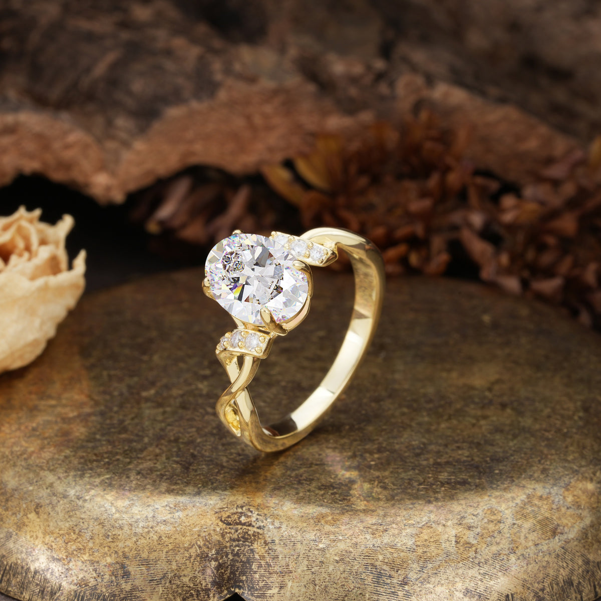 Nature-Inspired, Uniquely Luxurious: Twisted and Entwined 4-Prong Oval Cut Moissanite Engagement Ring - Additional view