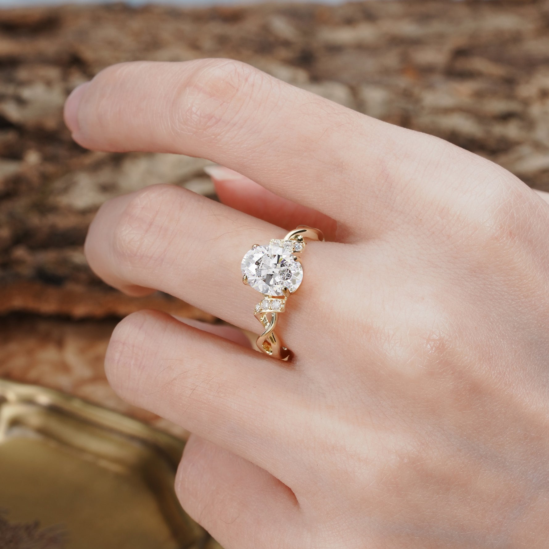 Nature-Inspired, Uniquely Luxurious: Twisted and Entwined 4-Prong Oval Cut Moissanite Engagement Ring - Additional view