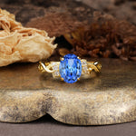 Nature-Inspired, Uniquely Luxurious: Twisted and Entwined 4-Prong Oval Cut Sapphire Engagement Ring - Additional view