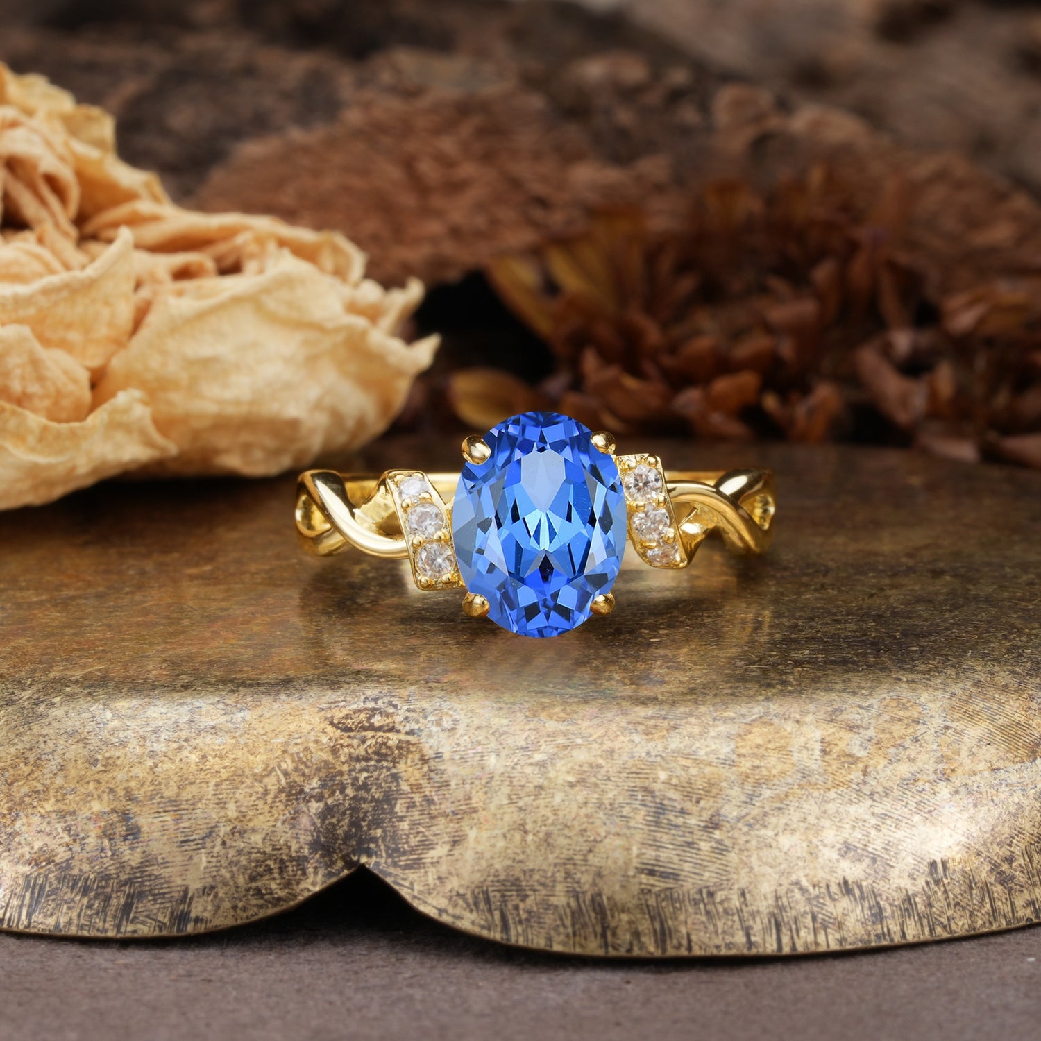 Nature-Inspired, Uniquely Luxurious: Twisted and Entwined 4-Prong Oval Cut Sapphire Engagement Ring - Additional view