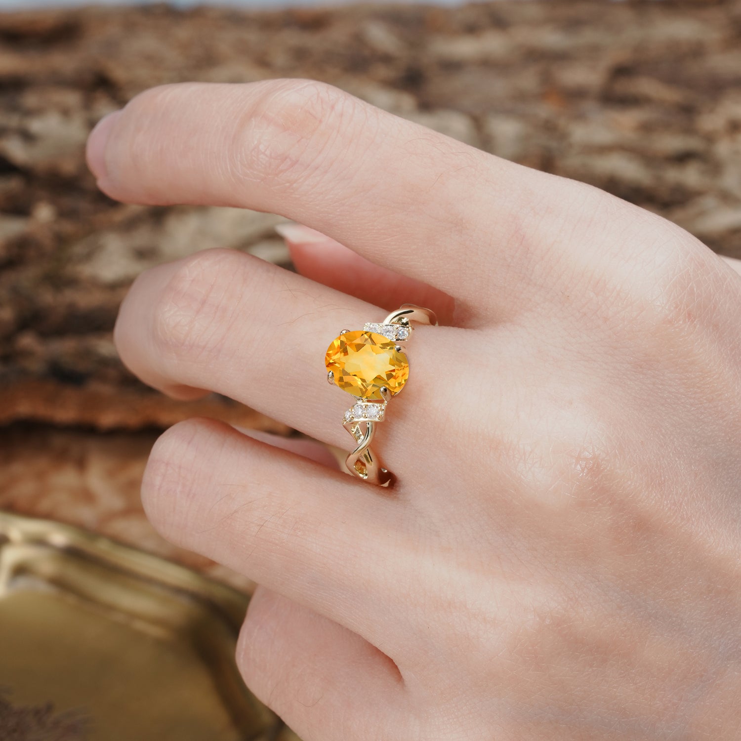 Nature-Inspired, Uniquely Luxurious: Twisted and Entwined 4-Prong Oval Cut Citrine Engagement Ring