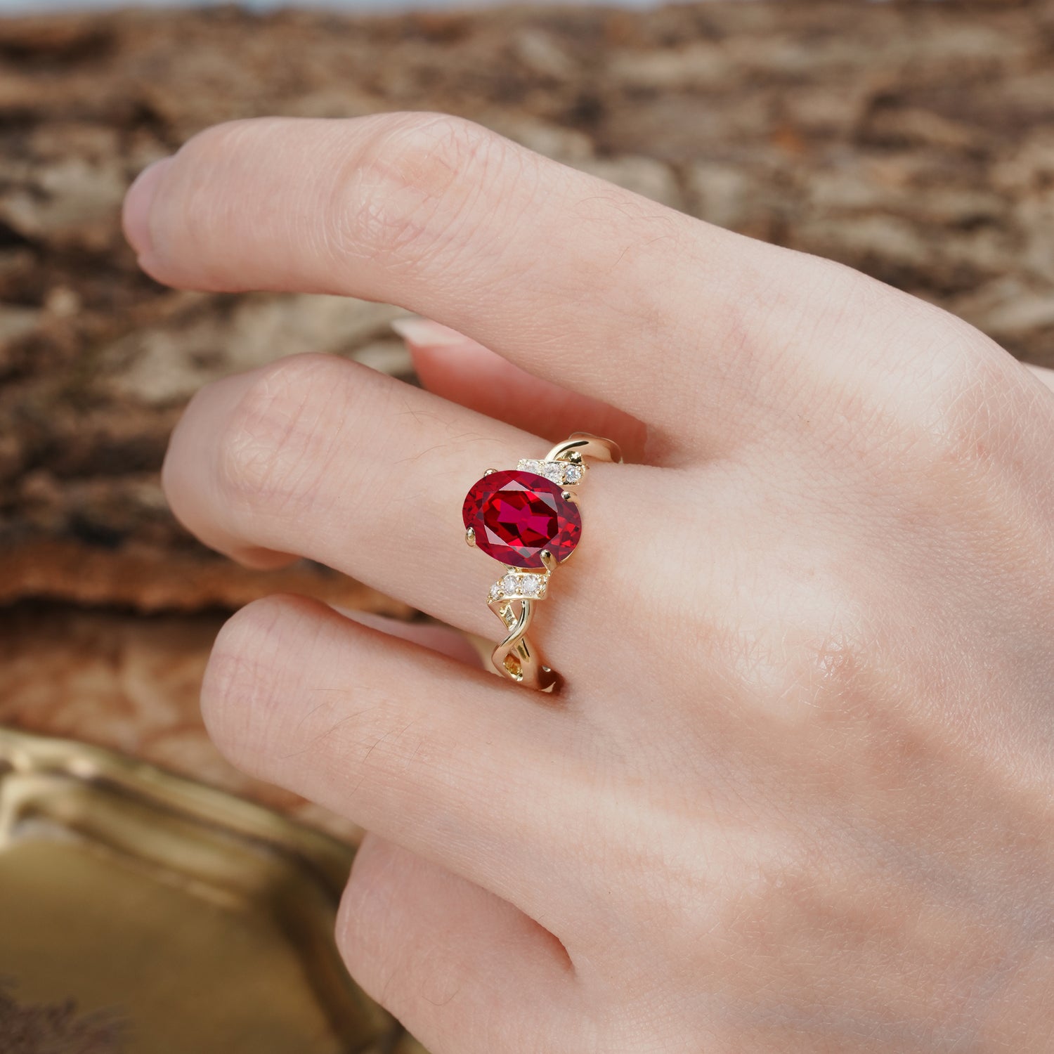 Nature-Inspired, Uniquely Luxurious: Twisted and Entwined 4-Prong Oval Cut Ruby Engagement Ring