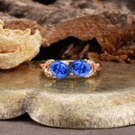 Uniquely Creative 3-Prong Double Pear-Cut Sapphire Two Stones Wedding Ring - Additional view
