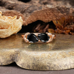 Uniquely Creative 3-Prong Double Pear-Cut Black Onyx Two Stones Wedding Ring - Additional view