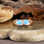 Uniquely Creative 3-Prong Double Pear-Cut Moonstone Two Stones Wedding Ring - Additional view