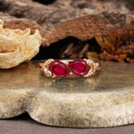 Uniquely Creative 3-Prong Double Pear-Cut Ruby Two Stones Wedding Ring - Additional view