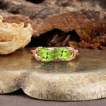 Uniquely Creative 3-Prong Double Pear-Cut Peridot Two Stones Wedding Ring - Additional view