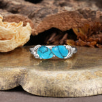 Uniquely Creative 3-Prong Double Pear-Cut Turquoise Two Stones Wedding Ring - Additional view