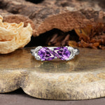 Uniquely Creative 3-Prong Double Pear-Cut Amethyst Two Stones Wedding Ring - Additional view