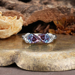 Uniquely Creative 3-Prong Double Pear-Cut Alexandrite Two Stones Wedding Ring - Additional view