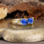 Uniquely Creative 3-Prong Double Pear-Cut Sapphire Two Stones Wedding Ring - Additional view
