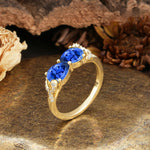 Uniquely Creative 3-Prong Double Pear-Cut Sapphire Two Stones Wedding Ring - Additional view