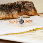 Natural Inspired Flower Shape 8-Prong Round Cut Black Rutilated Quartz Engagement Ring - Additional view