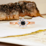 Natural Inspired Flower Shape 8-Prong Round Cut Black Onyx Engagement Ring - Additional view