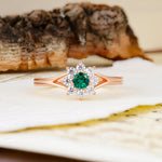 Natural Inspired Flower Shape 8-Prong Round Cut Emerald Engagement Ring - Additional view
