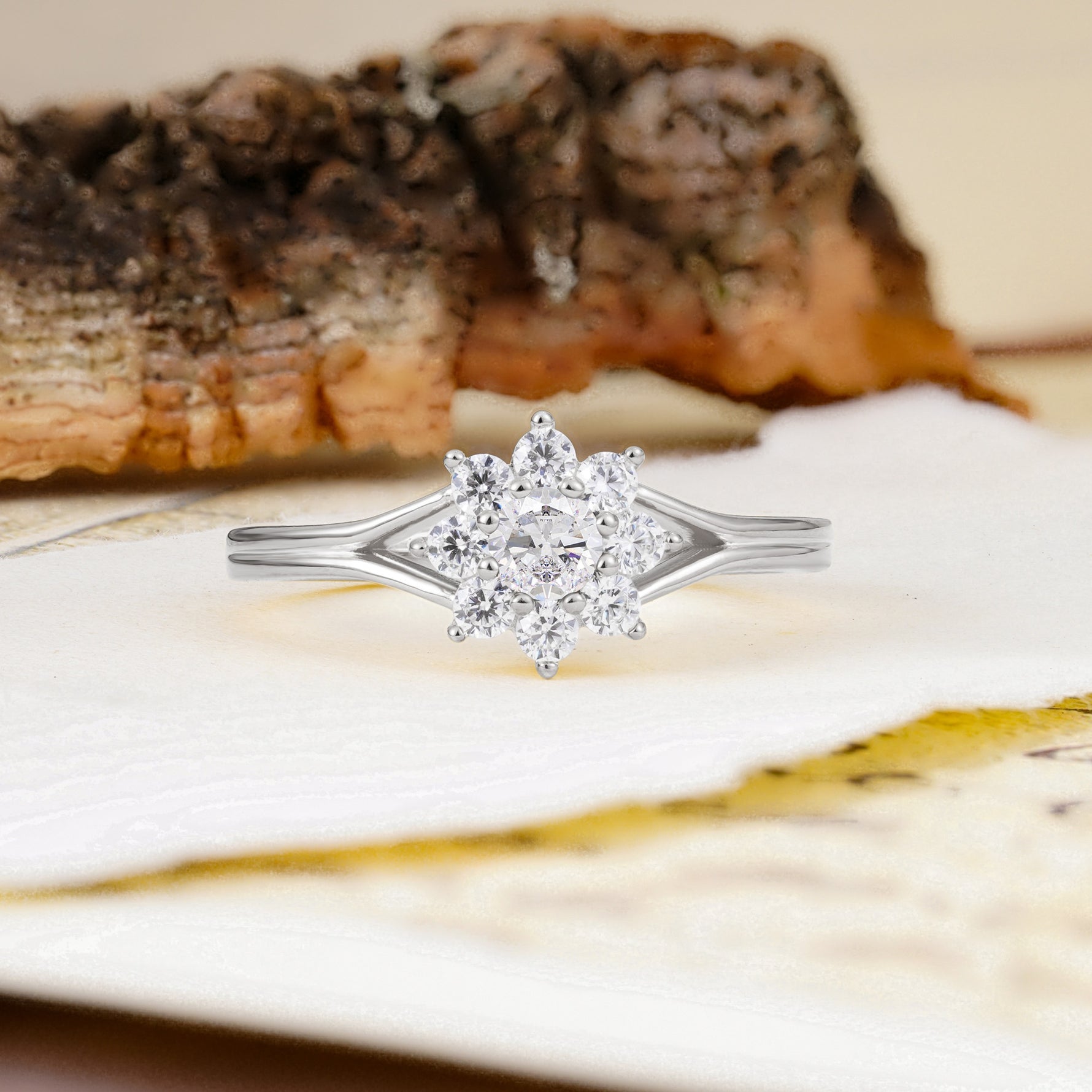 Natural Inspired Flower Shape 8-Prong Round Cut Moissanite Engagement Ring - Additional view