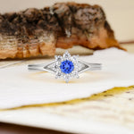 Natural Inspired Flower Shape 8-Prong Round Cut Sapphire Engagement Ring - Additional view