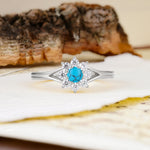 Natural Inspired Flower Shape 8-Prong Round Cut Turquoise Engagement Ring - Additional view