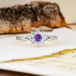 Natural Inspired Flower Shape 8-Prong Round Cut Amethyst Engagement Ring - Additional view