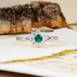 Natural Inspired Flower Shape 8-Prong Round Cut Emerald Engagement Ring - Additional view