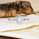 Natural Inspired Flower Shape 8-Prong Round Cut Moonstone Engagement Ring - Additional view