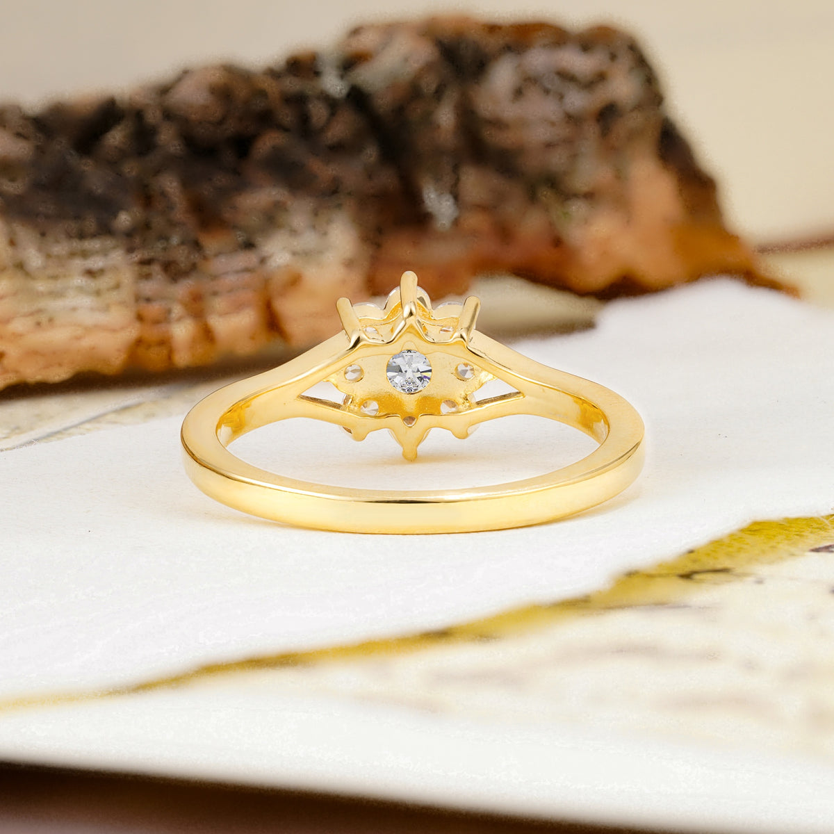 Natural Inspired Flower Shape 8-Prong Round Cut Moissanite Engagement Ring - Additional view