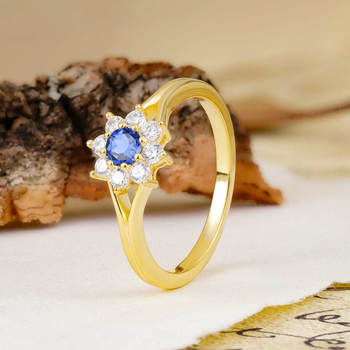 Natural Inspired Flower Shape 8-Prong Round Cut Sapphire Engagement Ring - Additional view