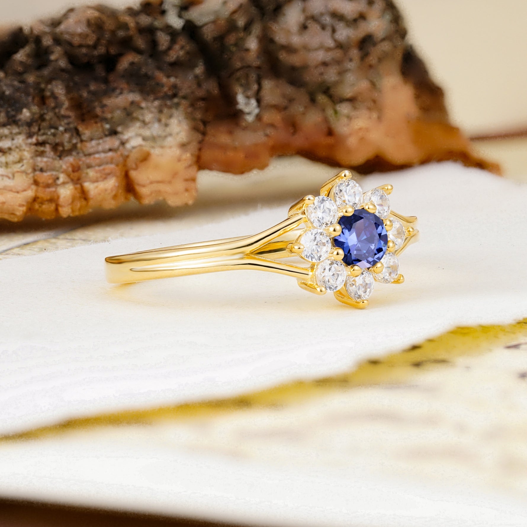 Natural Inspired Flower Shape 8-Prong Round Cut Tanzanite Engagement Ring - Additional view