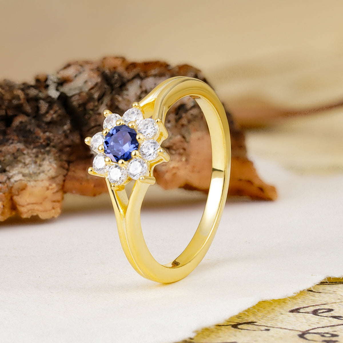 Natural Inspired Flower Shape 8-Prong Round Cut Tanzanite Engagement Ring - Additional view