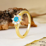 Natural Inspired Flower Shape 8-Prong Round Cut Turquoise Engagement Ring - Additional view