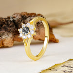 Natural Inspired Flower Shape 8-Prong Round Cut Black Rutilated Quartz Engagement Ring - Additional view