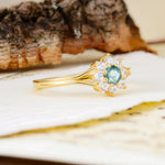 Natural Inspired Flower Shape 8-Prong Round Cut Moss Agate Engagement Ring - Additional view