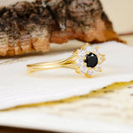 Natural Inspired Flower Shape 8-Prong Round Cut Black Onyx Engagement Ring - Additional view