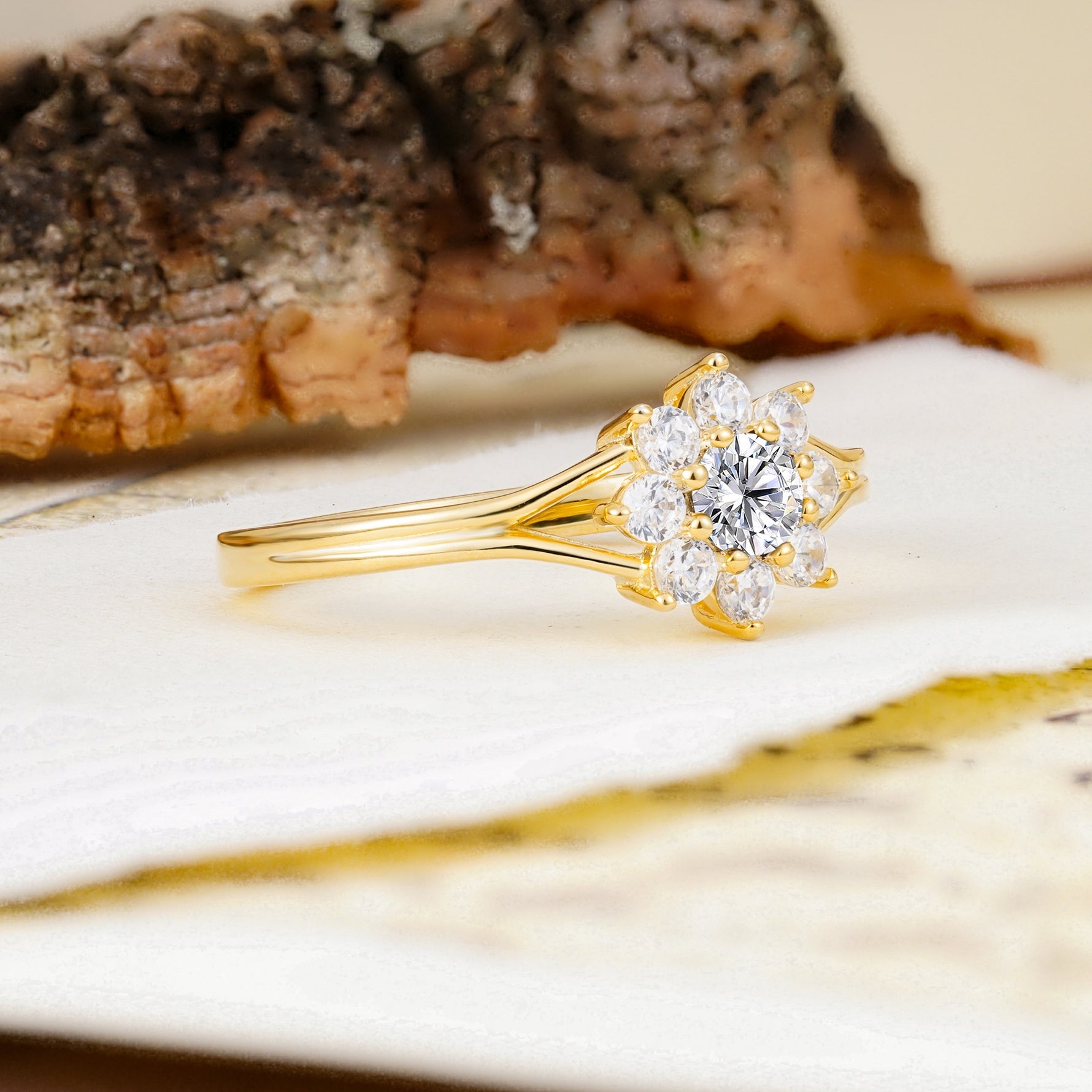 Natural Inspired Flower Shape 8-Prong Round Cut Lab Diamond Engagement Ring - Additional view