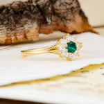 Natural Inspired Flower Shape 8-Prong Round Cut Emerald Engagement Ring - Additional view