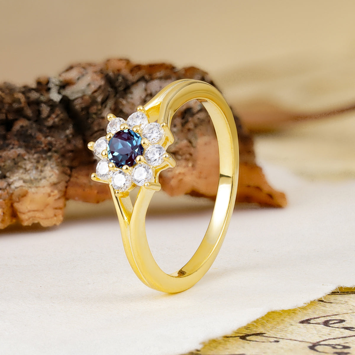 Natural Inspired Flower Shape 8-Prong Round Cut Alexandrite Engagement Ring - Additional view