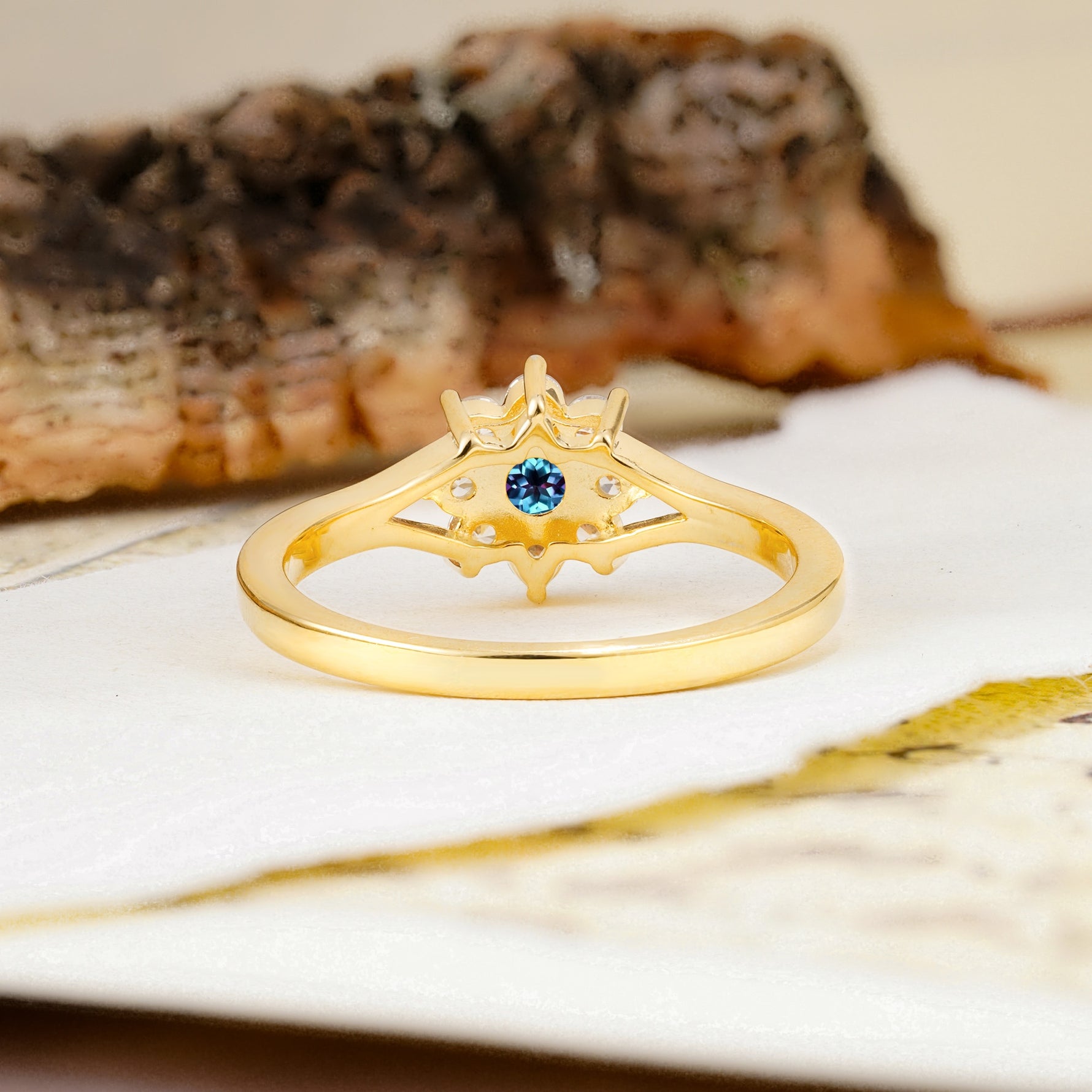 Natural Inspired Flower Shape 8-Prong Round Cut Alexandrite Engagement Ring - Additional view