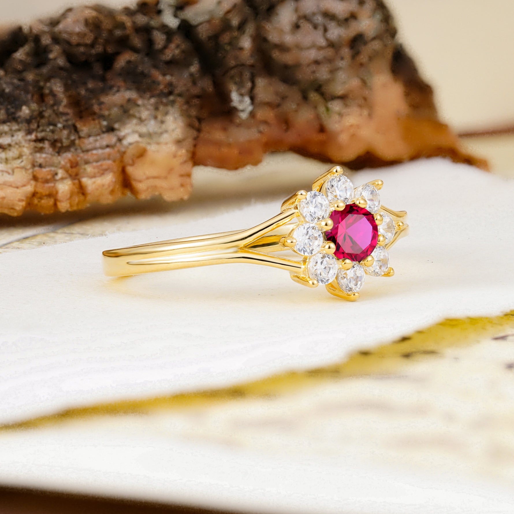 Natural Inspired Flower Shape 8-Prong Round Cut Ruby Engagement Ring - Additional view