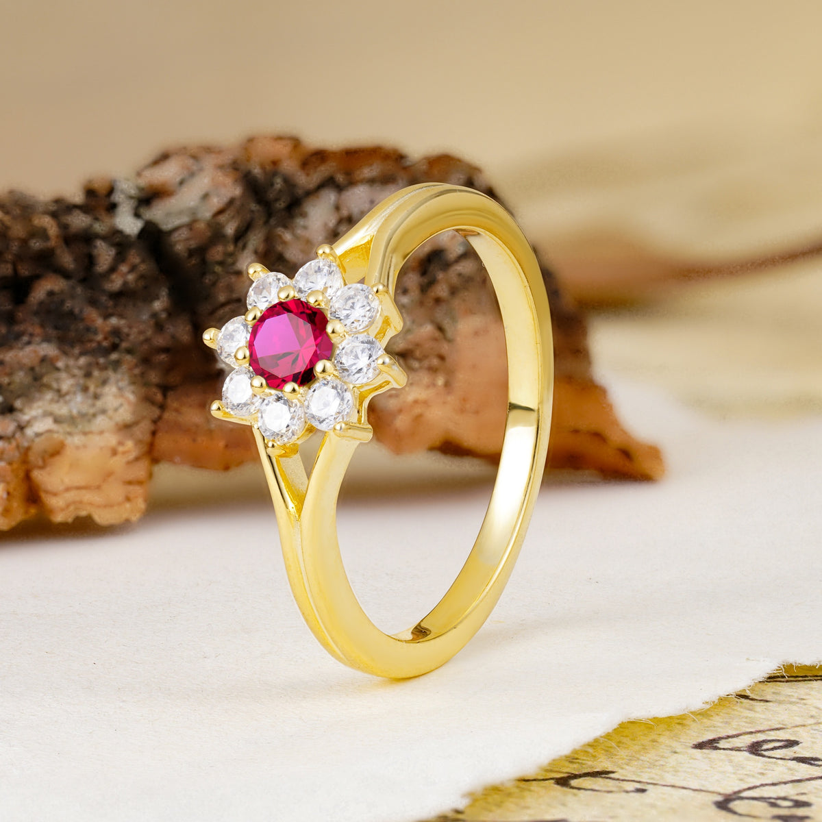 Natural Inspired Flower Shape 8-Prong Round Cut Ruby Engagement Ring - Additional view