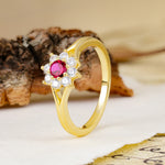 Natural Inspired Flower Shape 8-Prong Round Cut Ruby Engagement Ring - Additional view