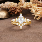Vintage Milgrain Floral Kite Cut Moissanite Bridal ring set - Yellow-Gold