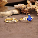 Vintage Milgrain Floral Kite Cut Sapphire Bridal ring set - Additional view