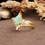 Vintage Milgrain Floral Kite Cut Fire Opal Bridal ring set - Rose-Gold