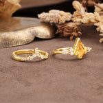 Vintage Milgrain Floral Kite Cut Citrine Bridal ring set - Additional view