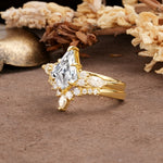 Vintage Milgrain Floral Kite Cut Lab Diamond Bridal ring set - Rose-Gold