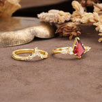Vintage Milgrain Floral Kite Cut Garnet Bridal ring set - Additional view