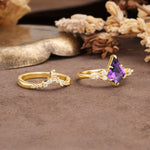 Vintage Milgrain Floral Kite Cut Amethyst Bridal ring set - Additional view